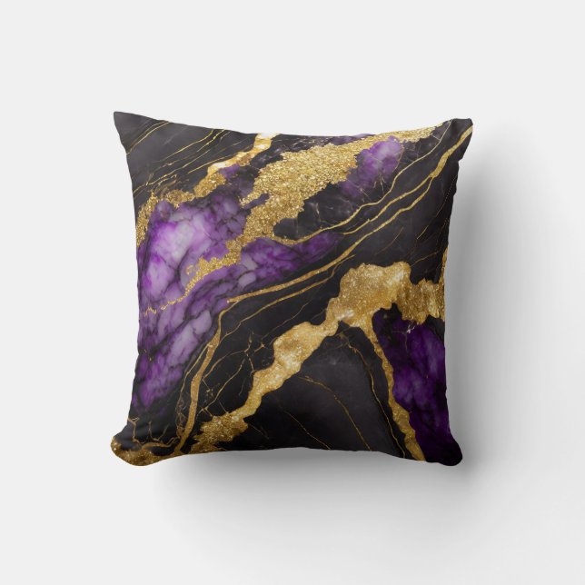 Coussin Motif en marbre noir pourpre avec or (Recto)