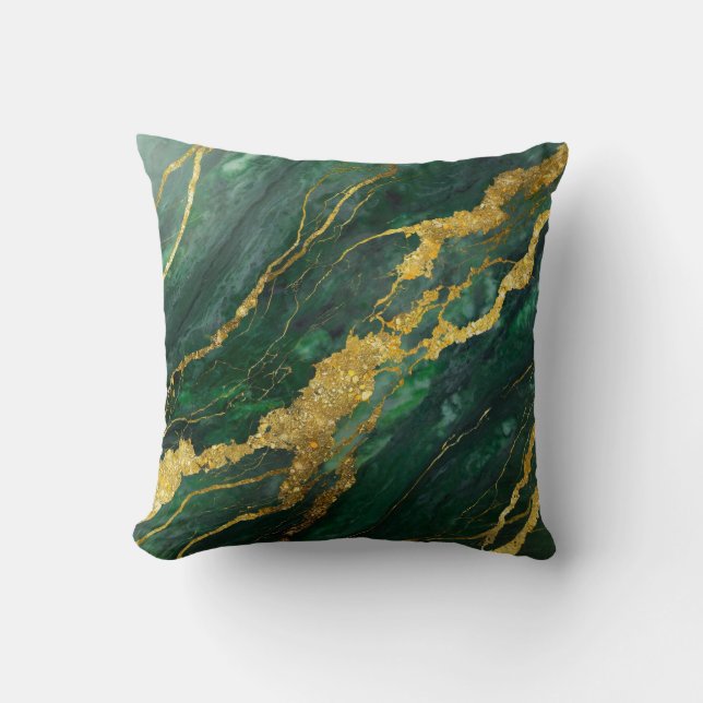 Coussin Motif en marbre vert avec or (Recto)