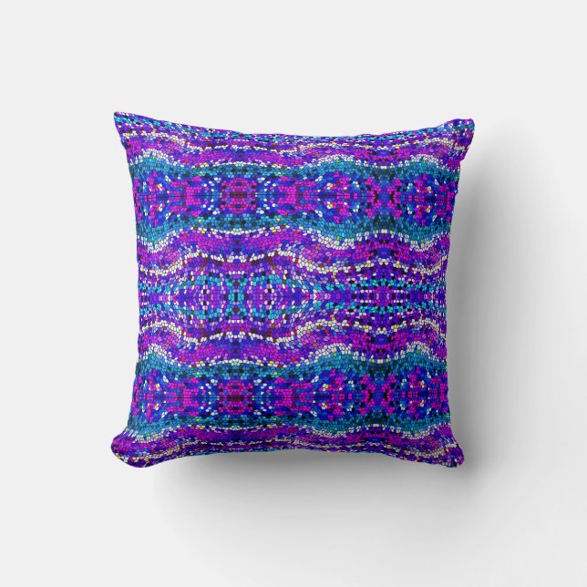 Coussin Motif en mosaïque bleu violet Turquoise (Recto)