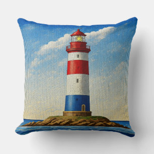 Coussin Motif en mosaïque de phare rouge, blanc et bleu