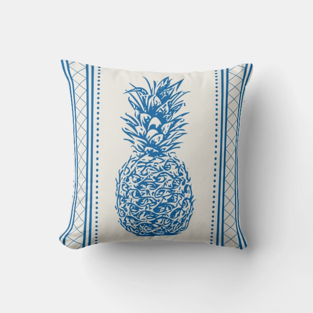 Coussin Motif en silhouette d'ananas bleu et blanc (Recto)