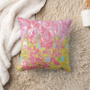 Coussin Motif en tissu dynamique avec rose, jaune et