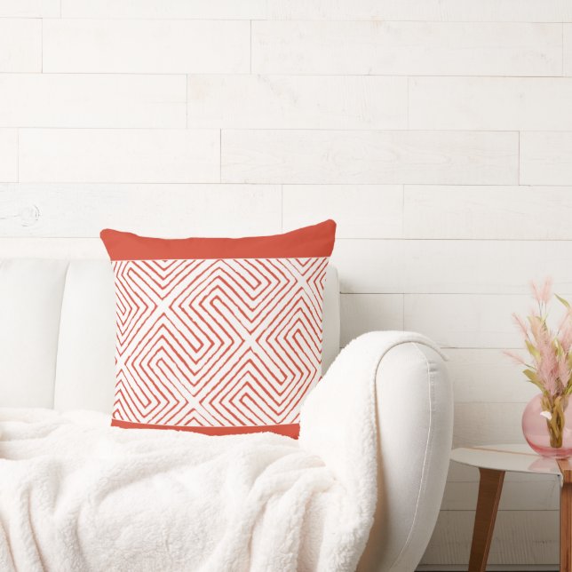 Coussin Motif en tissu épicé orange et blanc africain (Canapé)