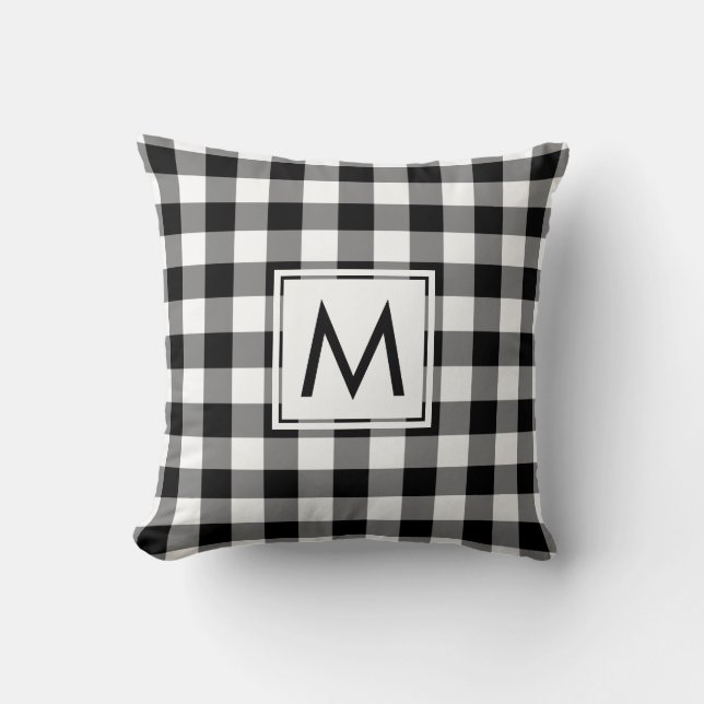 Coussin Motif En vichy noir et blanc, Monogramme personnal (Recto)