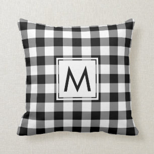 Coussin Motif En vichy noir et blanc, Monogramme personnal