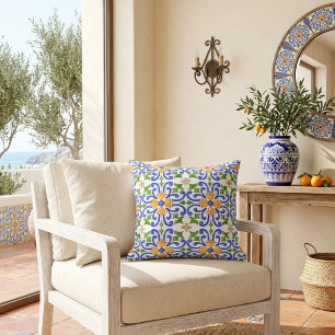 Coussin Motif espagnol méditerranéen bleu orange vert