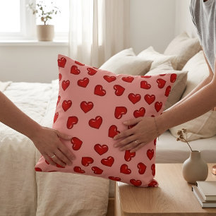 Coussin Motif esthétique de cœurs rouges Coquette rose