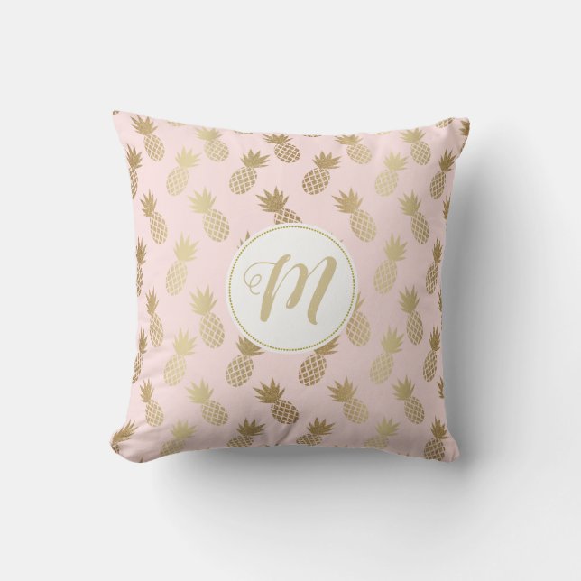 Coussin Motif et monogramme d'ananas d'or (Recto)