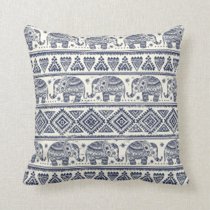 Coussin Motif ethnique bleu d'éléphant