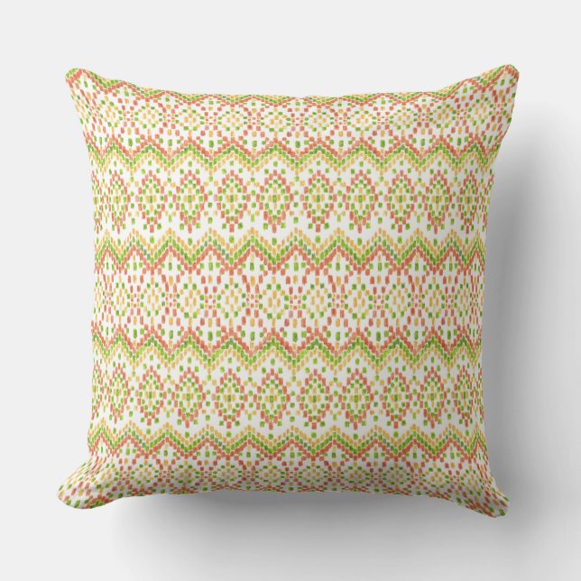 Coussin Motif ethnique couleur Ikat sur blanc (Recto)