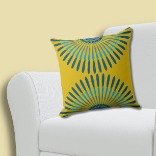 Coussin Motif Étoilé Charmeur Jaune-Bleu Estival à Plumes