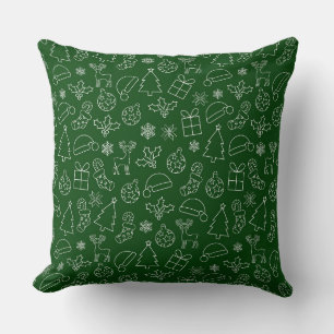 Coussin Motif festif de Noël d'hiver vert et blanc
