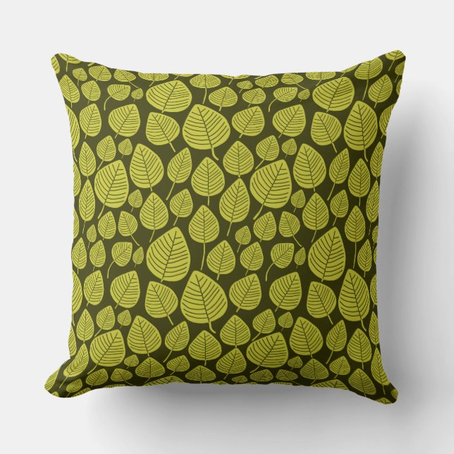 Coussin Motif feuille 02 - Banane jaune sur l'olive foncé (Recto)