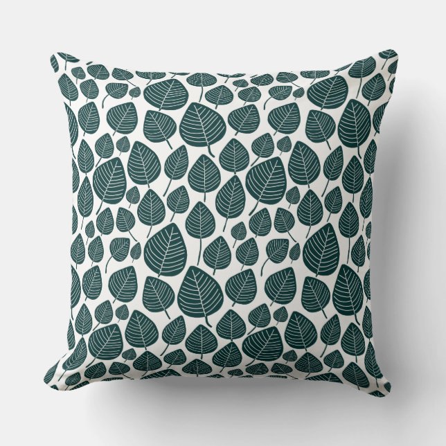 Coussin Motif feuille 02 - Dk Moss Green sur blanc (Recto)