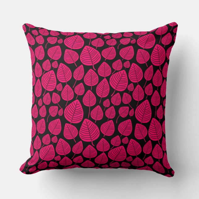 Coussin Motif feuille 02 - Néon rouge sur noir (Recto)