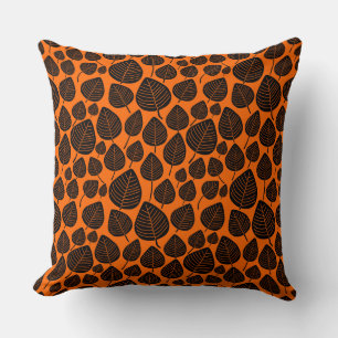 Coussin Motif feuille 02 - Noir sur orange