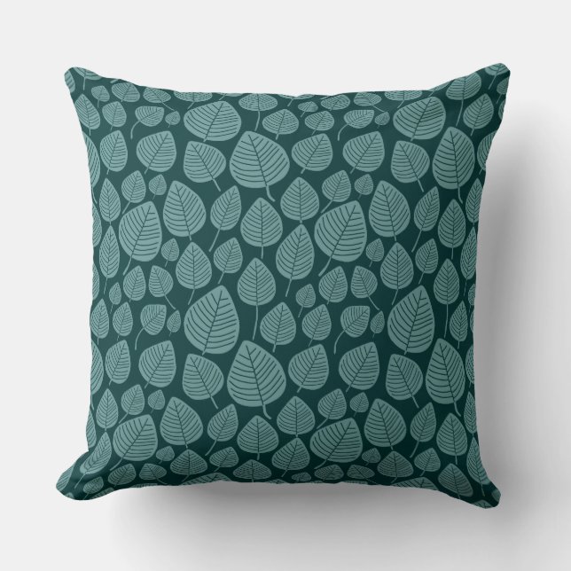 Coussin Motif feuille 02 - Ocean Green sur Dk Moss Green (Recto)