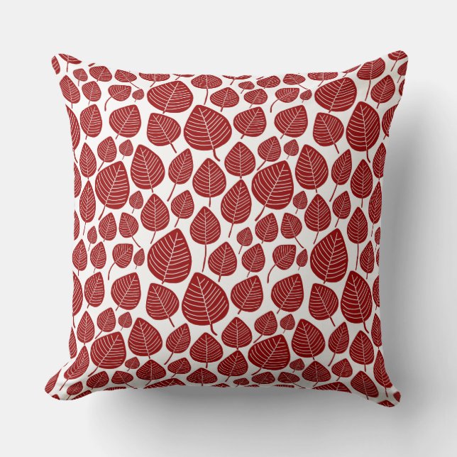 Coussin Motif feuille 02 - Rouge rubis sur blanc (Recto)