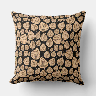 Coussin Motif feuille 02 - Sable sur noir