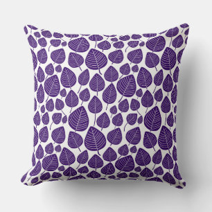 Coussin Motif feuille 02 - Violet profond sur blanc