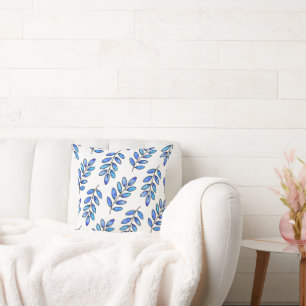 Coussin Motif Feuille bleu aquarelle