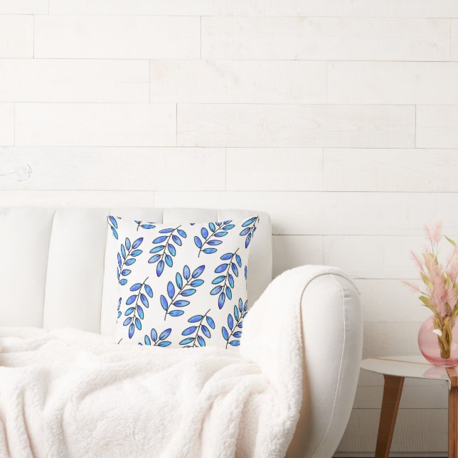 Coussin Motif Feuille bleu aquarelle (Canapé)