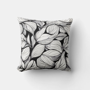 Coussin Motif Feuille noir et blanc