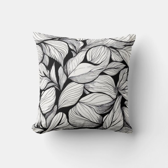 Coussin Motif Feuille noir et blanc (Recto)