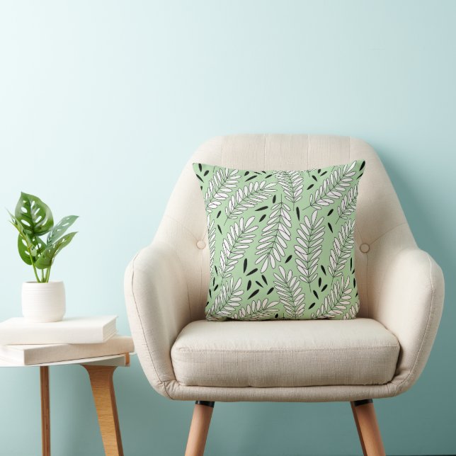 Coussin Motif feuille noir et blanc avec arrière - plan sa (Chaise)