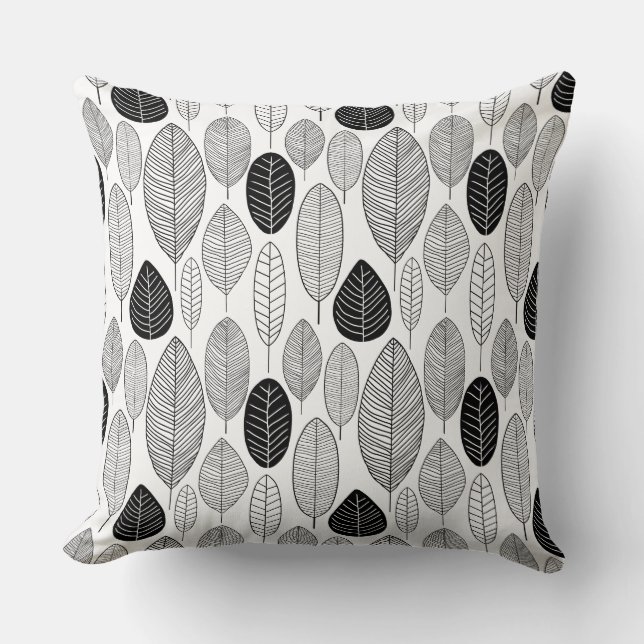 Coussin Motif feuille - noir sur blanc (Recto)