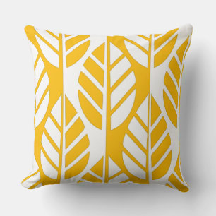 Coussin Motif Feuille stylisé blanc & jaune