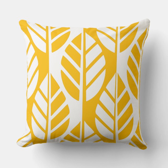 Coussin Motif Feuille stylisé blanc & jaune (Recto)