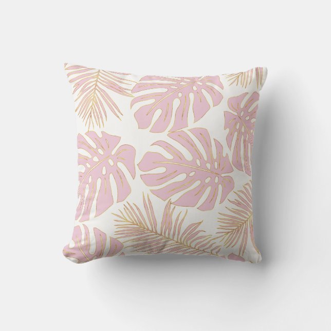 Coussin Motif feuille Tropical rose vif (Recto)