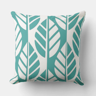 Coussin Motif Feuille Turquoise et Blanc