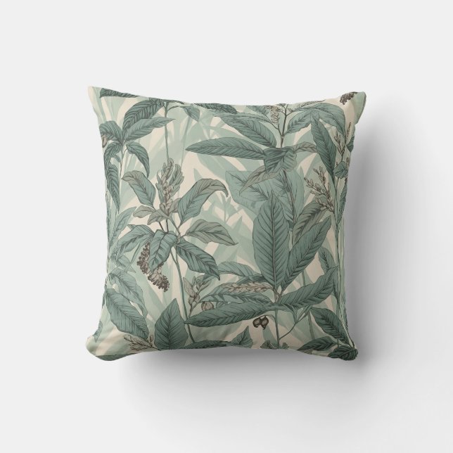 Coussin Motif Feuille Vintage Sage Green (Recto)
