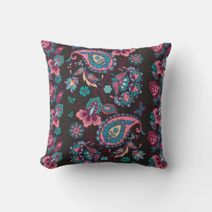 Coussin Motif filé sans couture avec cachemire sur noir