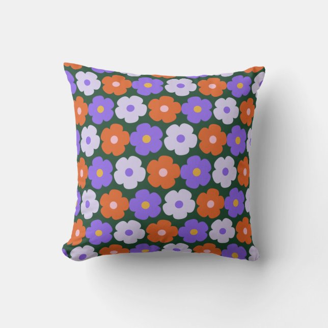 Coussin Motif Fleur rétro mignonne en violet et vert (Recto)