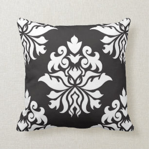 Coussin Motif fleuri de répétition de damassé - blanc s