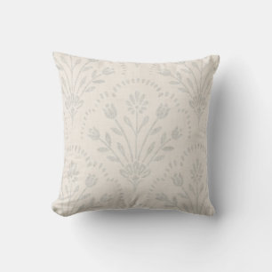 Coussin Motif floral à coquille de folk gris pâle