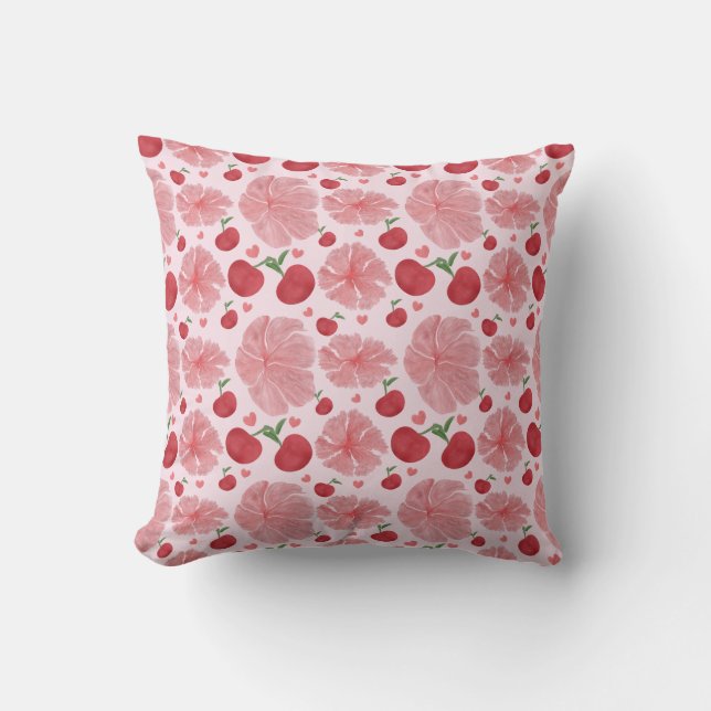 Coussin Motif floral à la cerise aquarelle  (Recto)