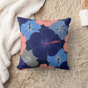 Coussin Motif floral à l'hibiscus bleu élégant (13)