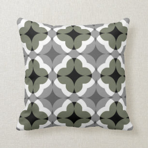 Coussin Motif floral abstrait de trèfle dans olive et gri