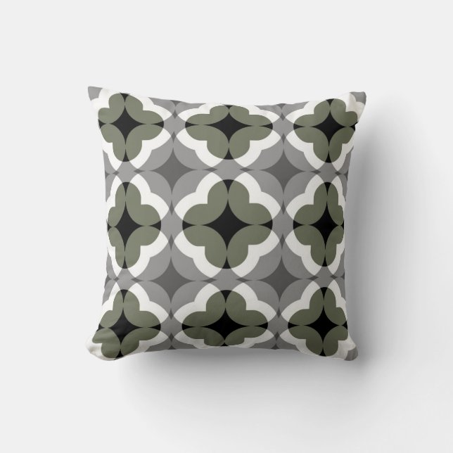 Coussin Motif floral abstrait de trèfle dans olive et gris (Recto)