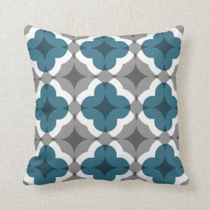 Coussin Motif floral abstrait de trèfle dans Teal et le