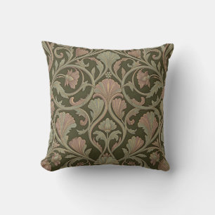 Coussin Motif floral Art Nouveau vert foncé rose vintage