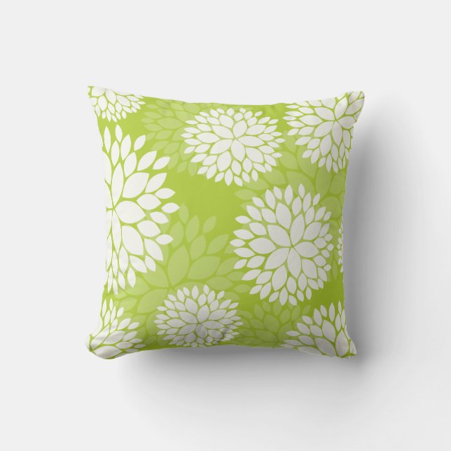 Coussin Motif floral blanc de vert de chaux (Recto)