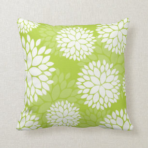 Coussin Motif floral blanc de vert de chaux