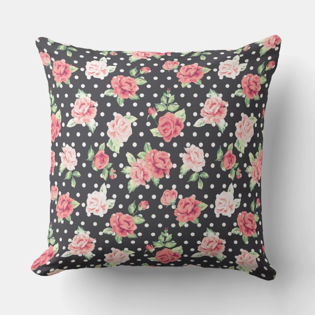 Coussin Motif floral blanc Polka point sur Arrière - plan  (Recto)