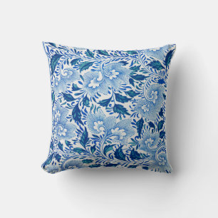 Coussin Motif floral bleu et blanc