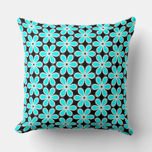 Coussin Motif floral bleu turquoise et noir